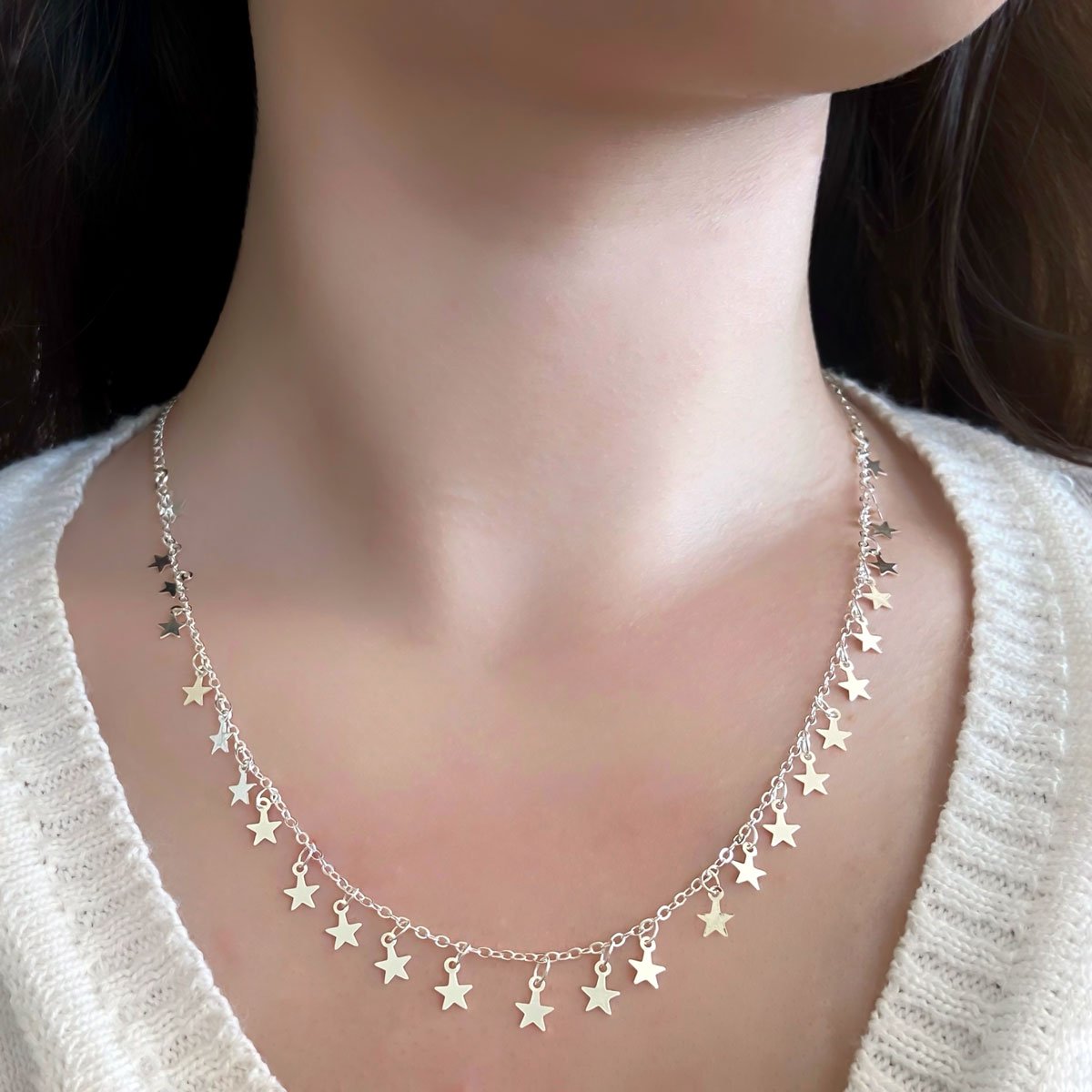 Choker Estrelas Lisas Banhada Prata Semijoia Prata 2