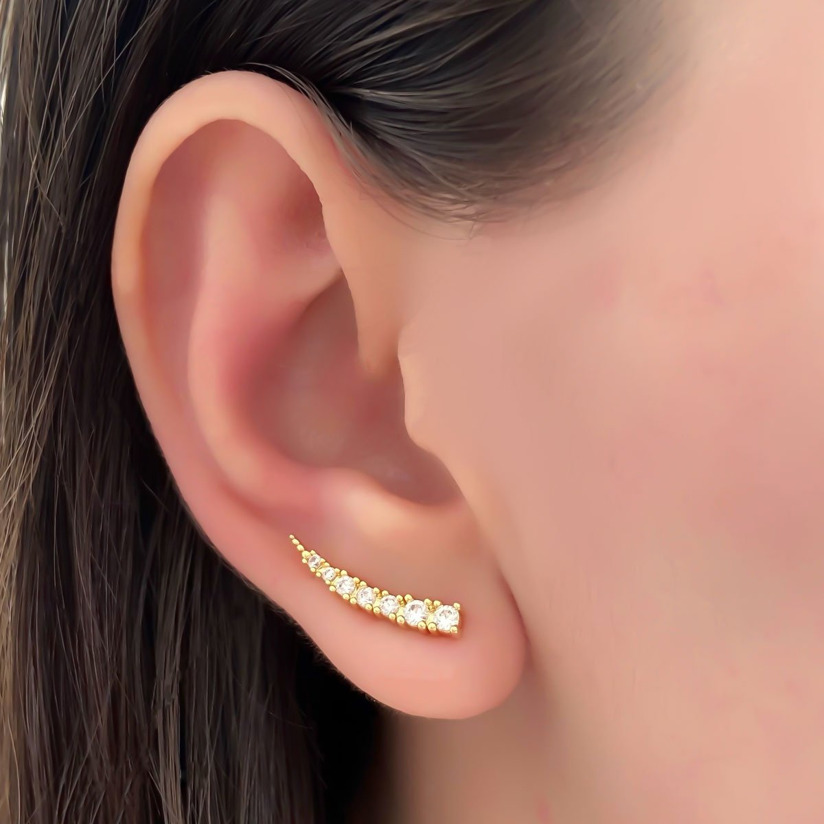 Brinco Ear Cuff Zirconia Cristal Banhado a Ouro 18K Semijoia Dourado 2
