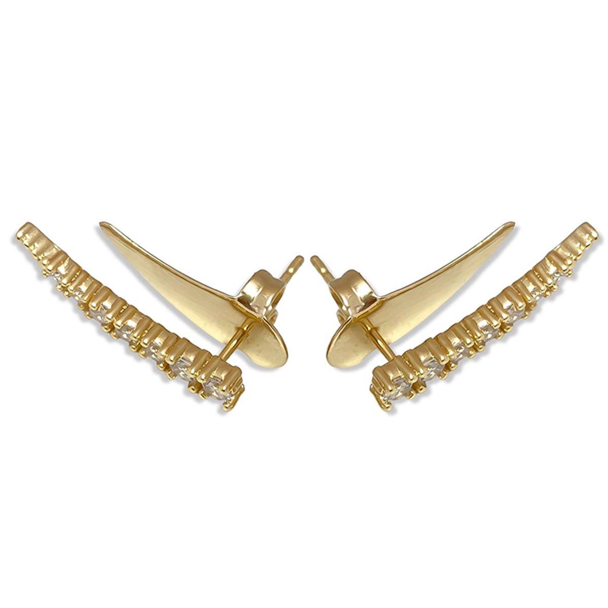 Brinco Ear Cuff Zirconia Cristal Banhado a Ouro 18K Semijoia Dourado 3