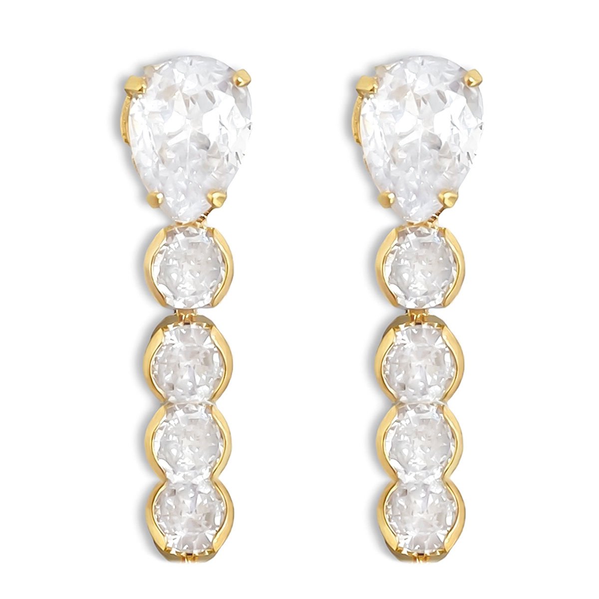 Brinco Gota e Zirconias Cristais Banhado a Ouro 18K Semijoia Dourado 1