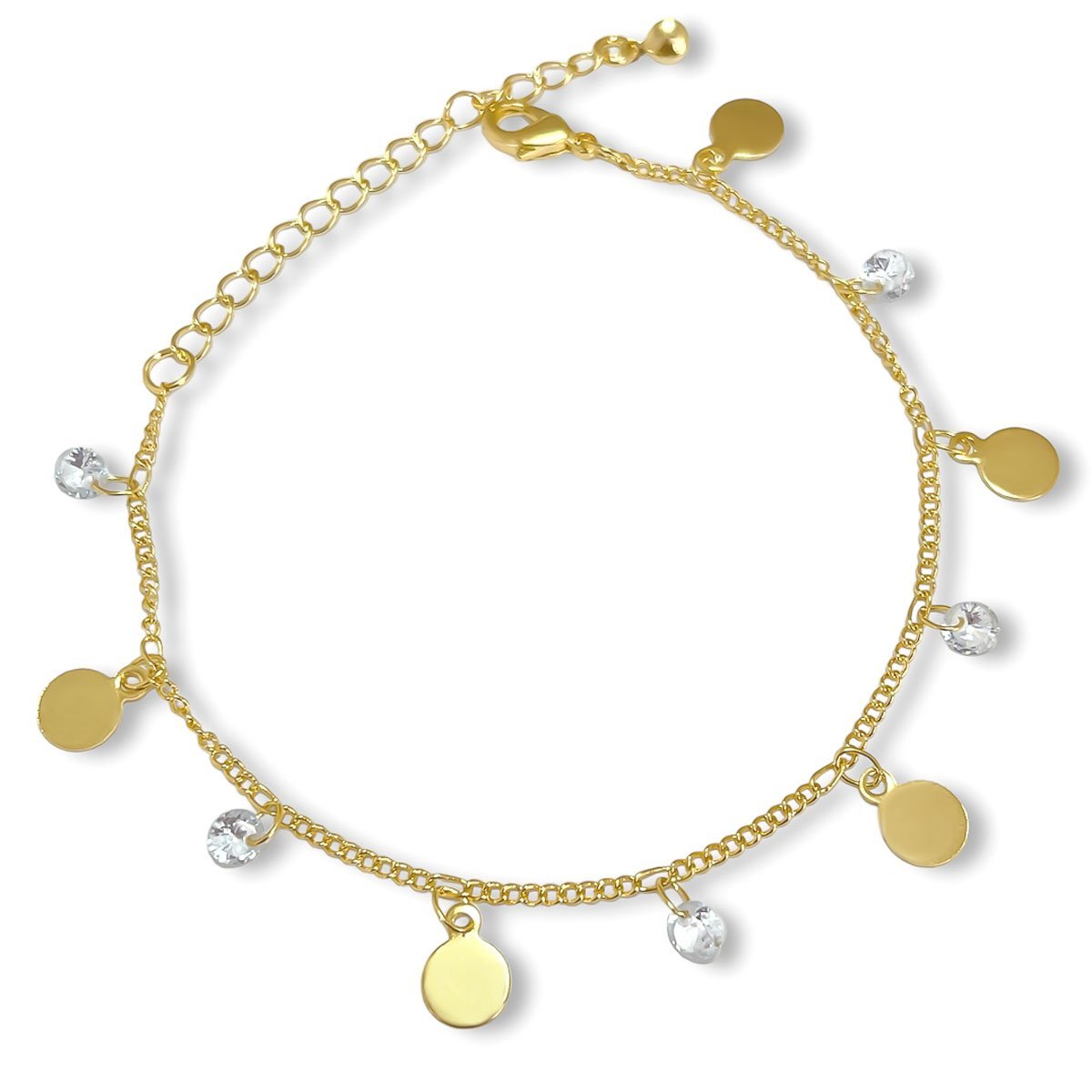 Pulseira Medalhas Lisas e Zirconia Banhada a Ouro 18k Semijoia Dourado 1