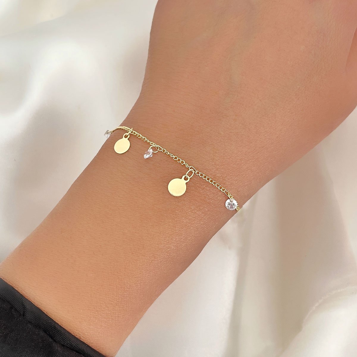 Pulseira Medalhas Lisas e Zirconia Banhada a Ouro 18k Semijoia Dourado 2