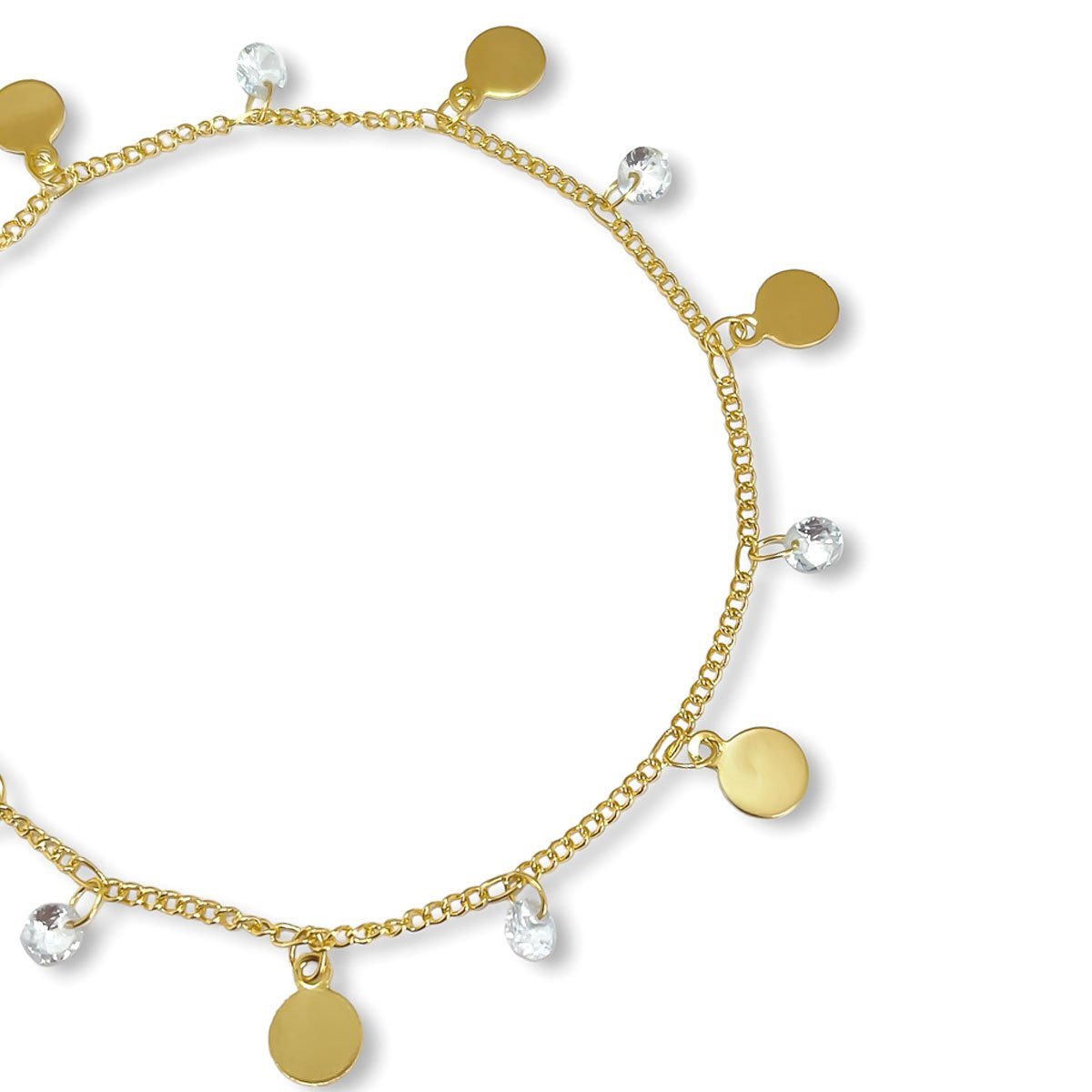 Pulseira Medalhas Lisas e Zirconia Banhada a Ouro 18k Semijoia Dourado 3