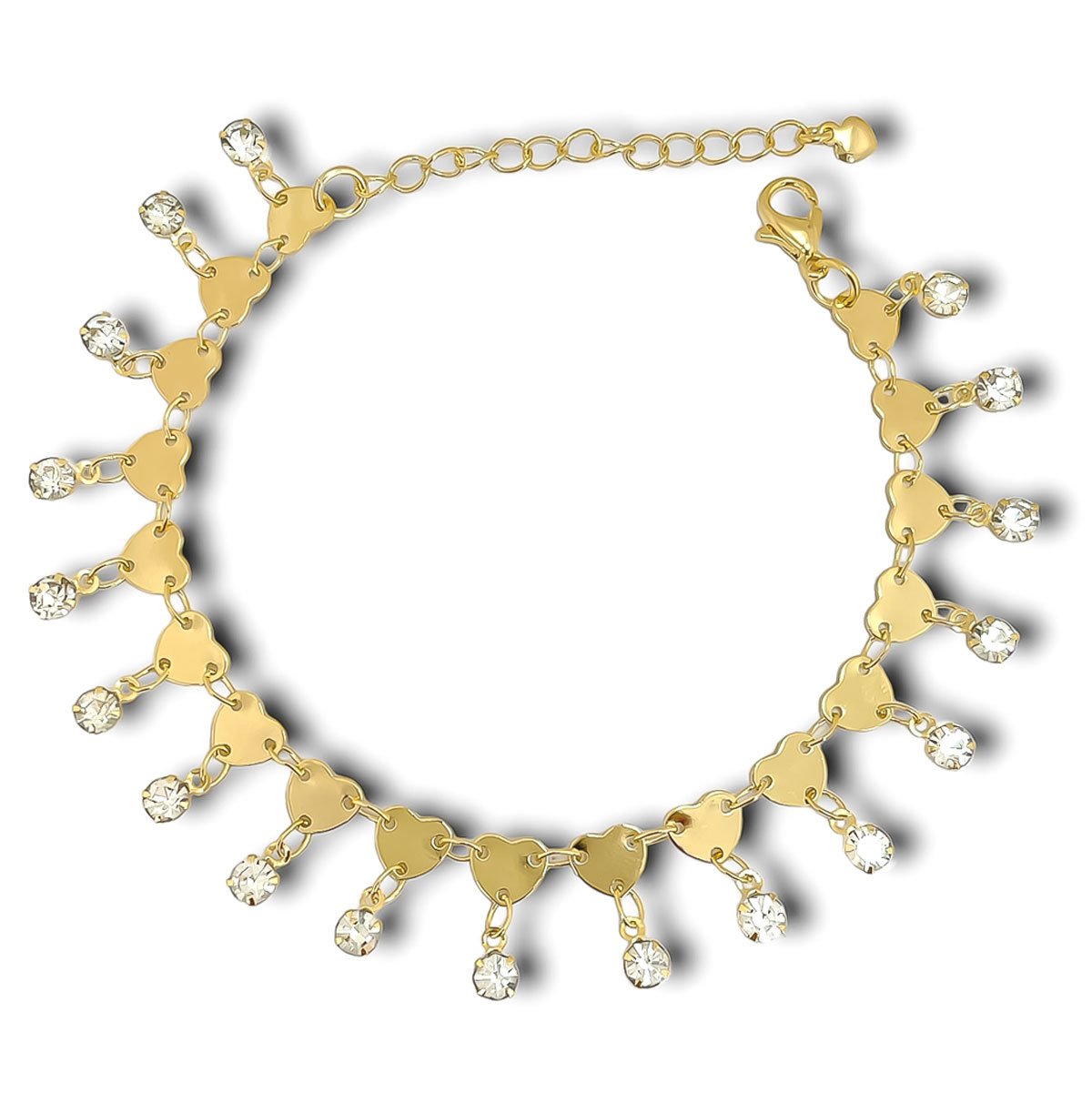 Pulseira Coracao Liso e Zirconia Banhada a Ouro 18k Semijoia Dourado 1