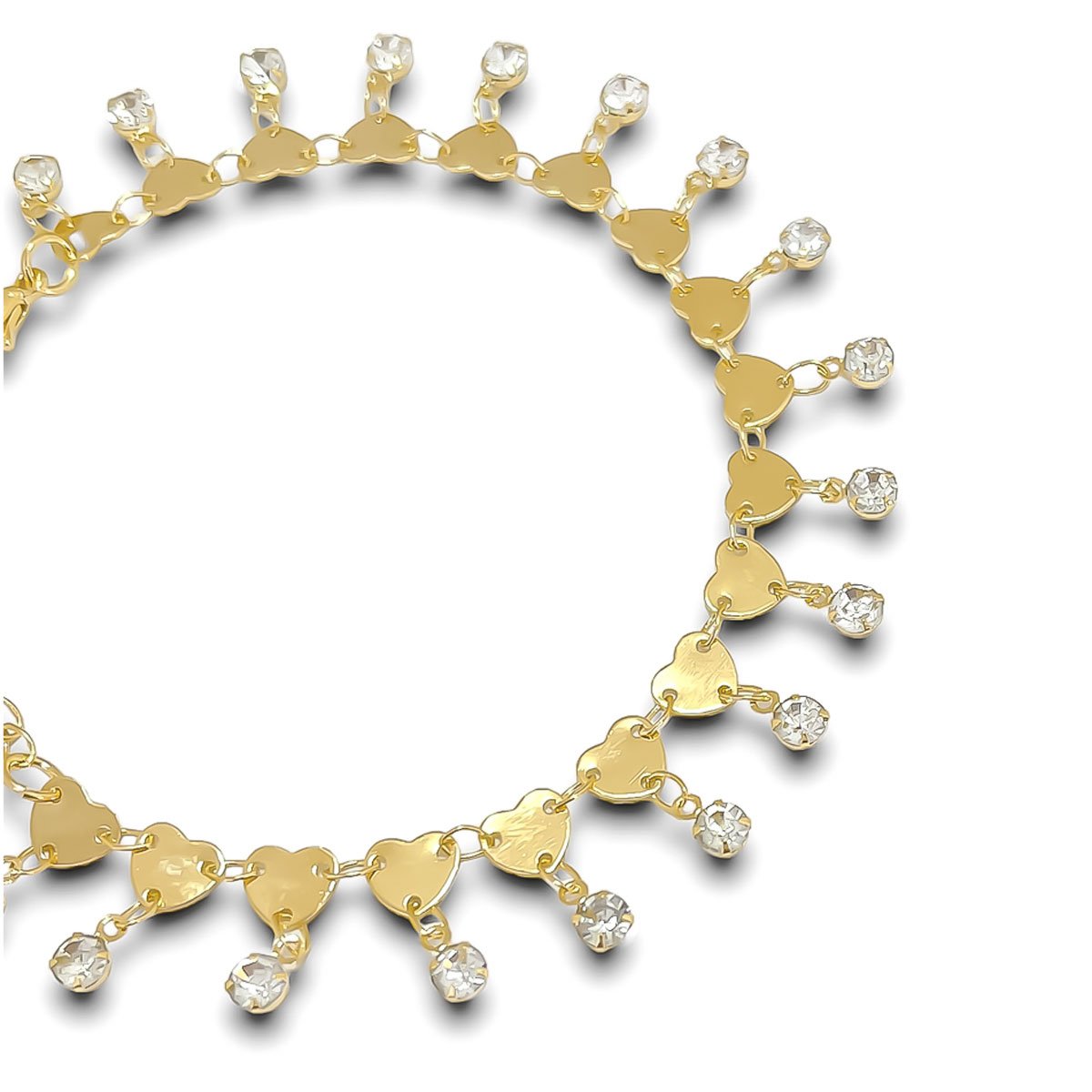 Pulseira Coracao Liso e Zirconia Banhada a Ouro 18k Semijoia Dourado 3