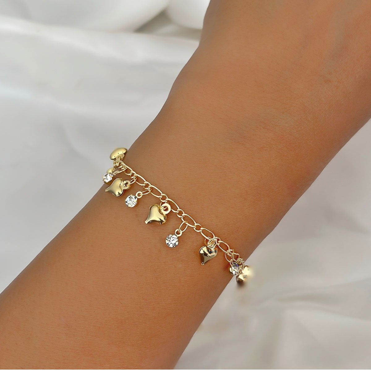 Pulseira Coracao e Zirconia Banhada a Ouro 18k Semijoia Dourado 2