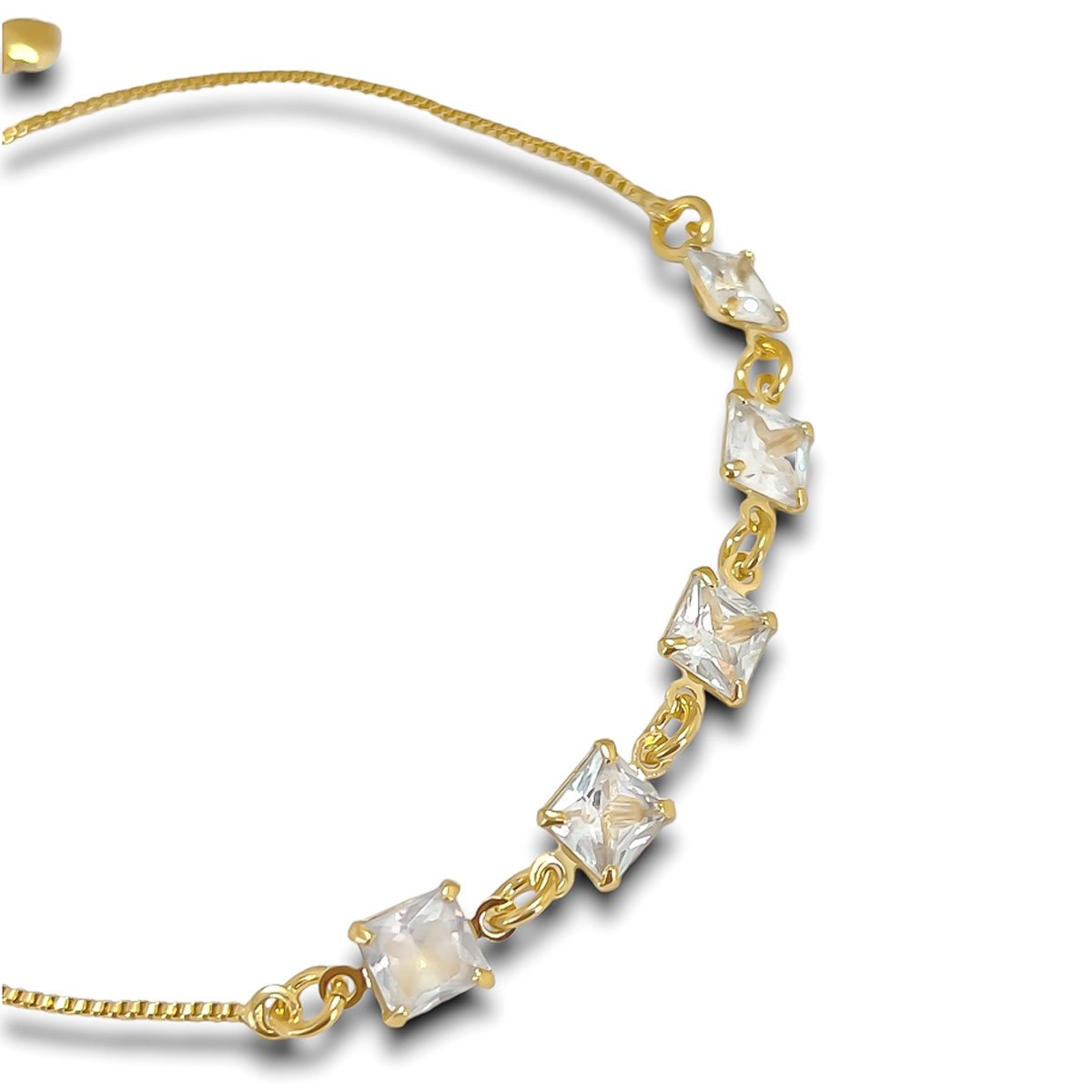 Pulseira Cinco Quadradinhos de Zirconia Banhada a Ouro 18k Semijoia Dourado 3