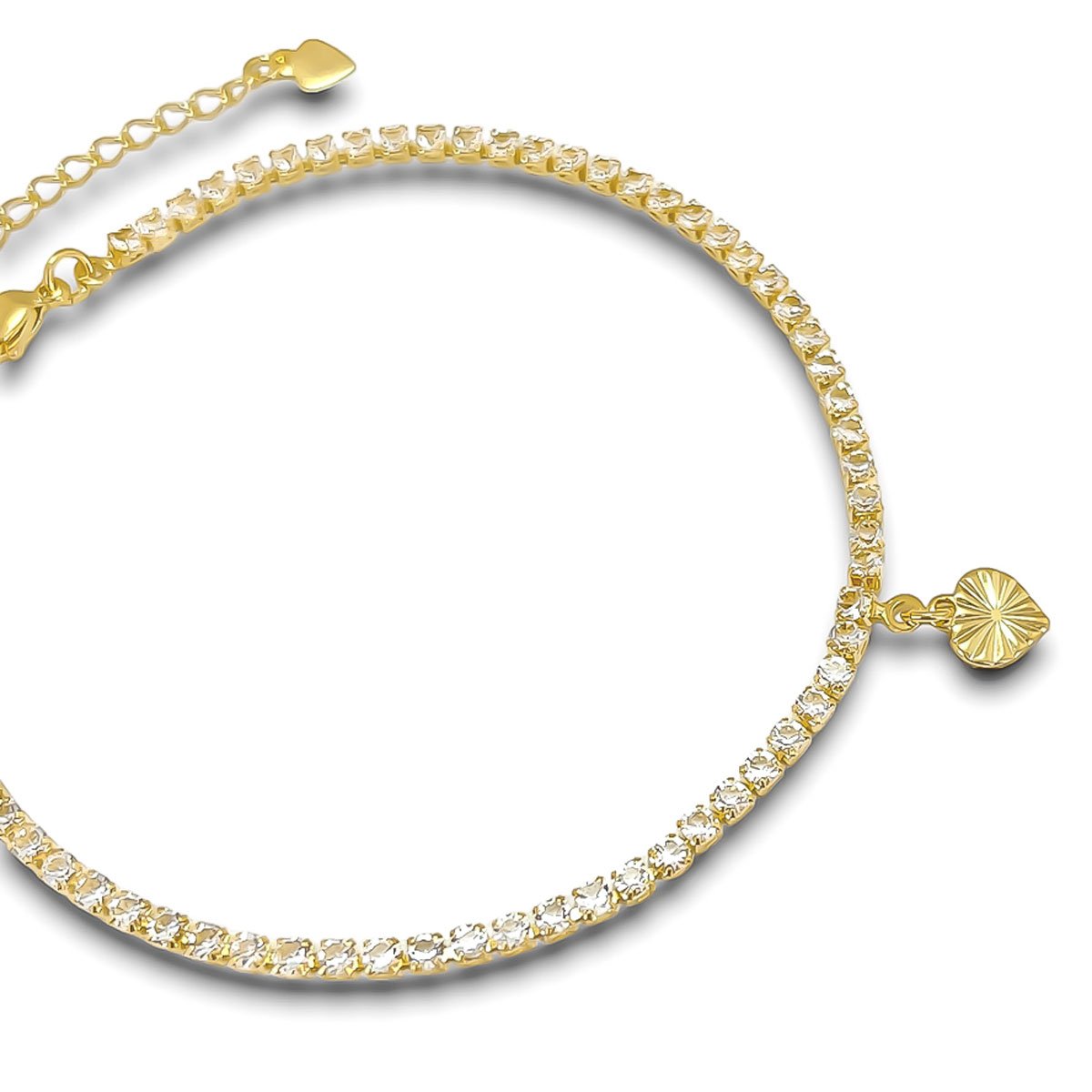 Pulseira  Riviera de Zirconia e Coracao Diamantado Banhada a Ouro 18k Semijoia Dourado 3