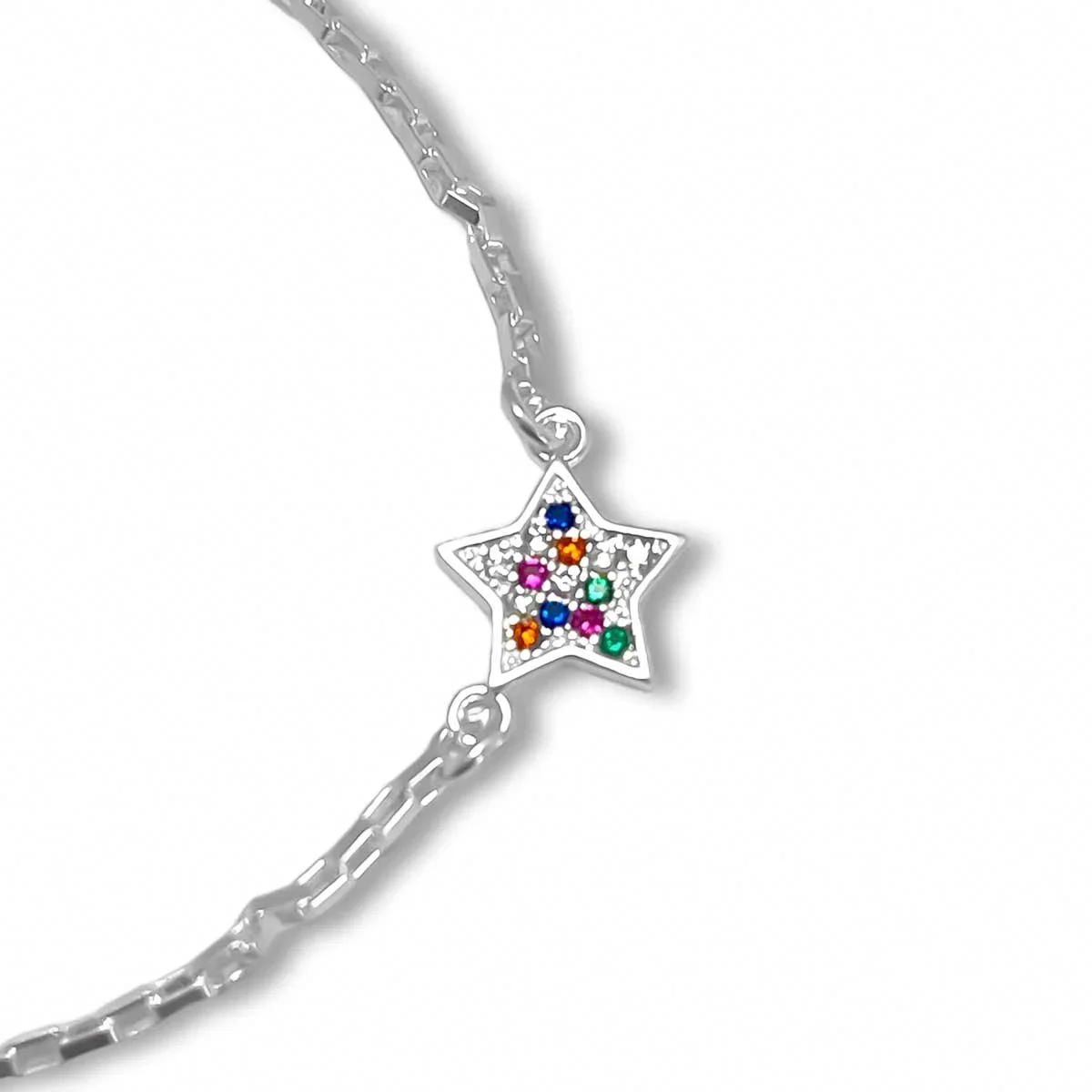 Pulseira Estrela Zirconia Colorida Banhada a Prata Semijoia Prata 3
