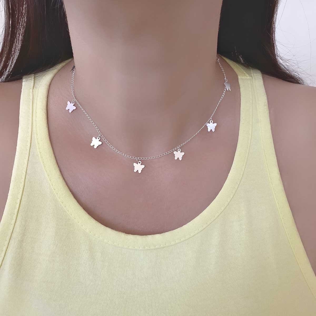 Choker Borboleta Lisa Banhado a Prata Semijoia Prata 2