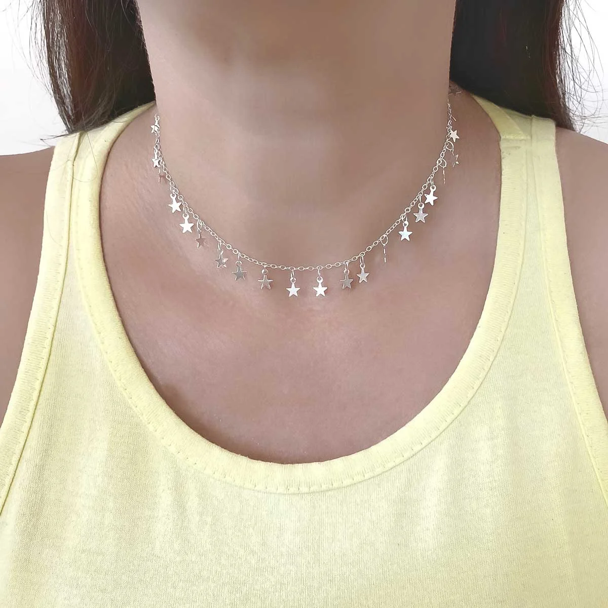 Choker Colar Estrelas Lisas Banhado a Prata Semijoia Prata 2