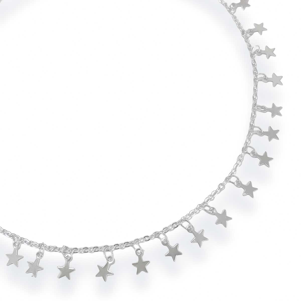 Choker Colar Estrelas Lisas Banhado a Prata Semijoia Prata 3