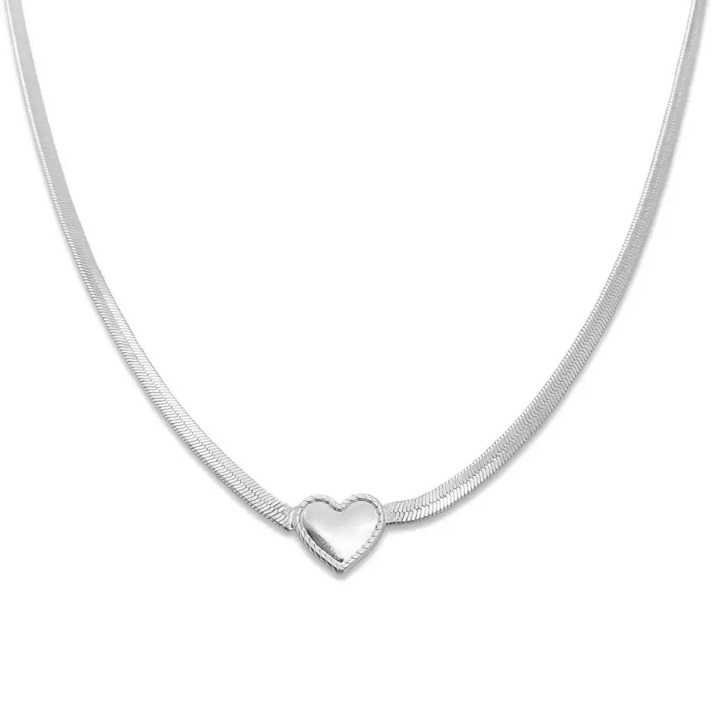 Choker Coracao e Fita Lisa Banhado a Prata Semijoia Prata 3
