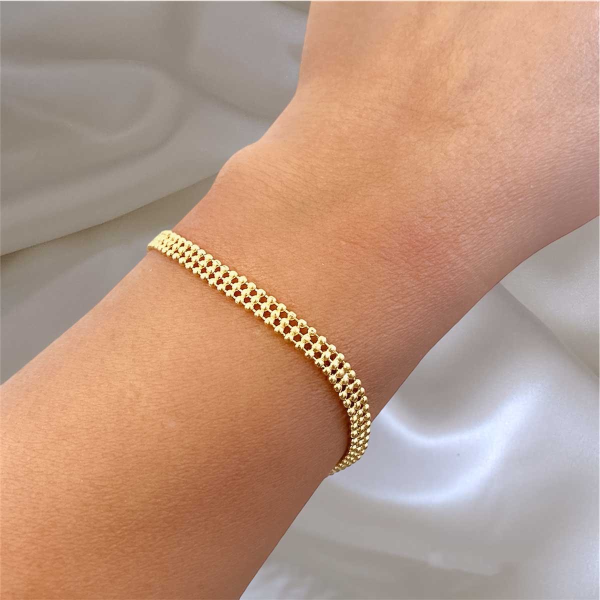 Pulseira Tripla Bolinhas Lisas Banhada Ouro 18k Semijoia Dourado 2