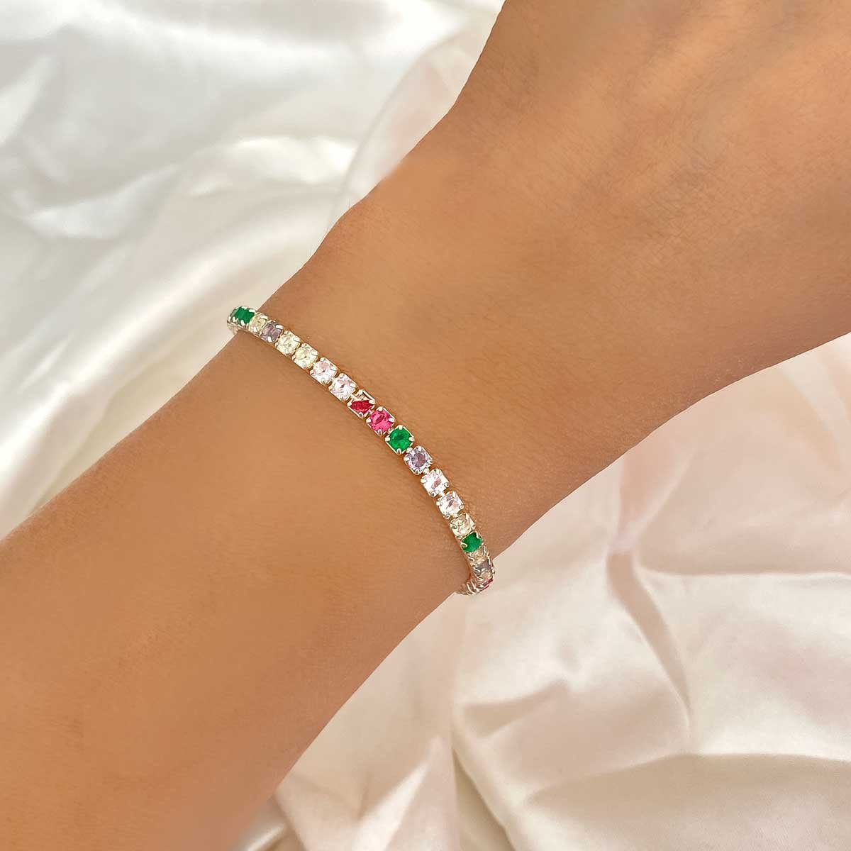 Pulseira Regulavel Riviera de Zirconia Colorida Banhada a Prata Semijoia Prata 2