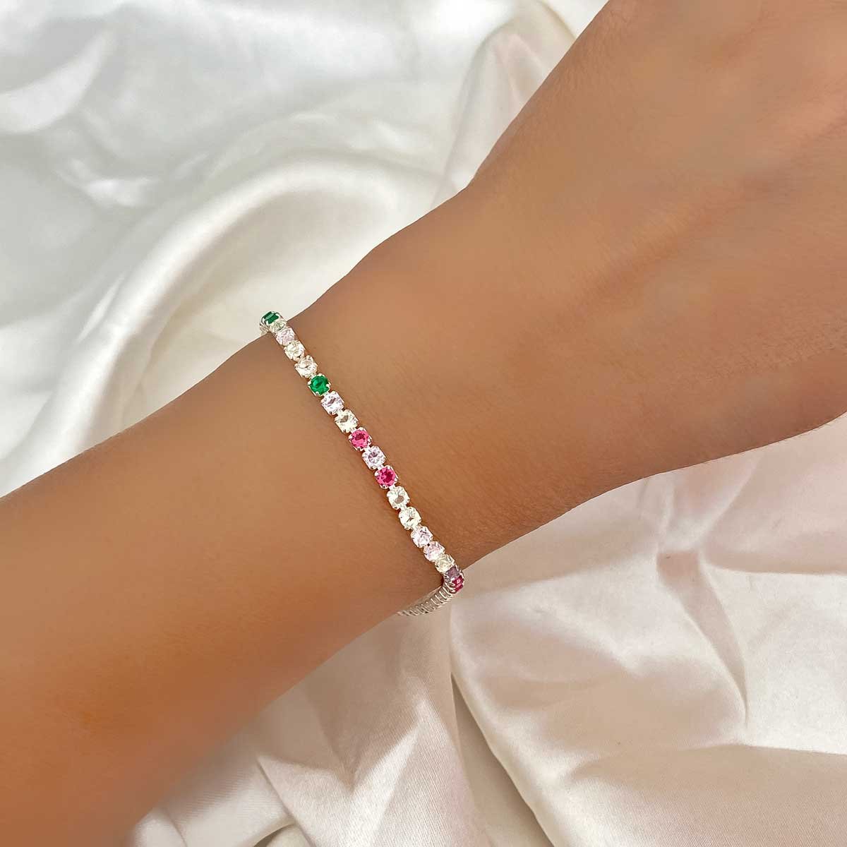 Pulseira Riviera de Zirconia Colorida Banhada a Prata Semijoia Prata 2