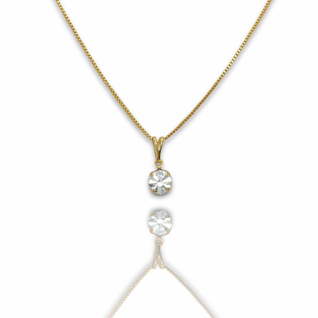 Colar Corrente Veneziana Lisa Pingente Zirconia Ponto Luz Banho Ouro 18K Prata 2
