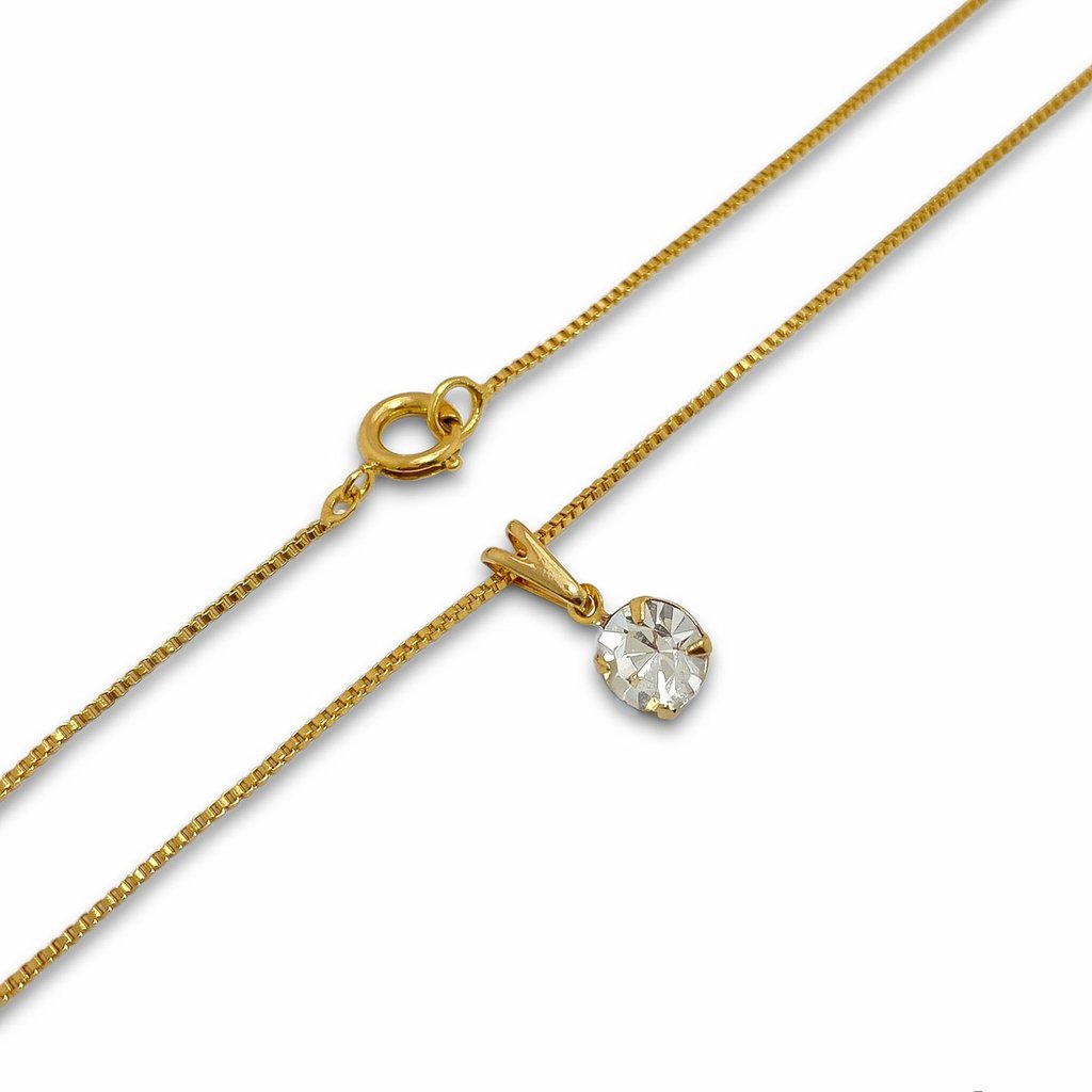 Colar Corrente Veneziana Lisa Pingente Zirconia Ponto Luz Banho Ouro 18K Prata 3
