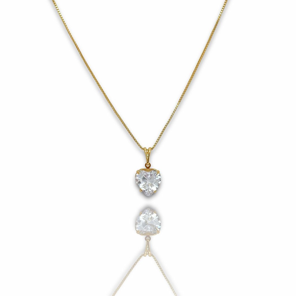 Colar Corrente Veneziana Lisa Coracao Zirconia Banhado a Ouro 18K Dourado 2