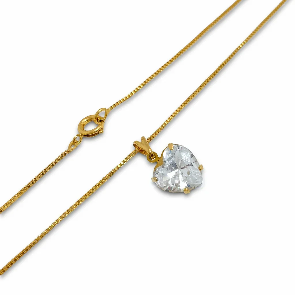 Colar Corrente Veneziana Lisa Coracao Zirconia Banhado a Ouro 18K Dourado 3