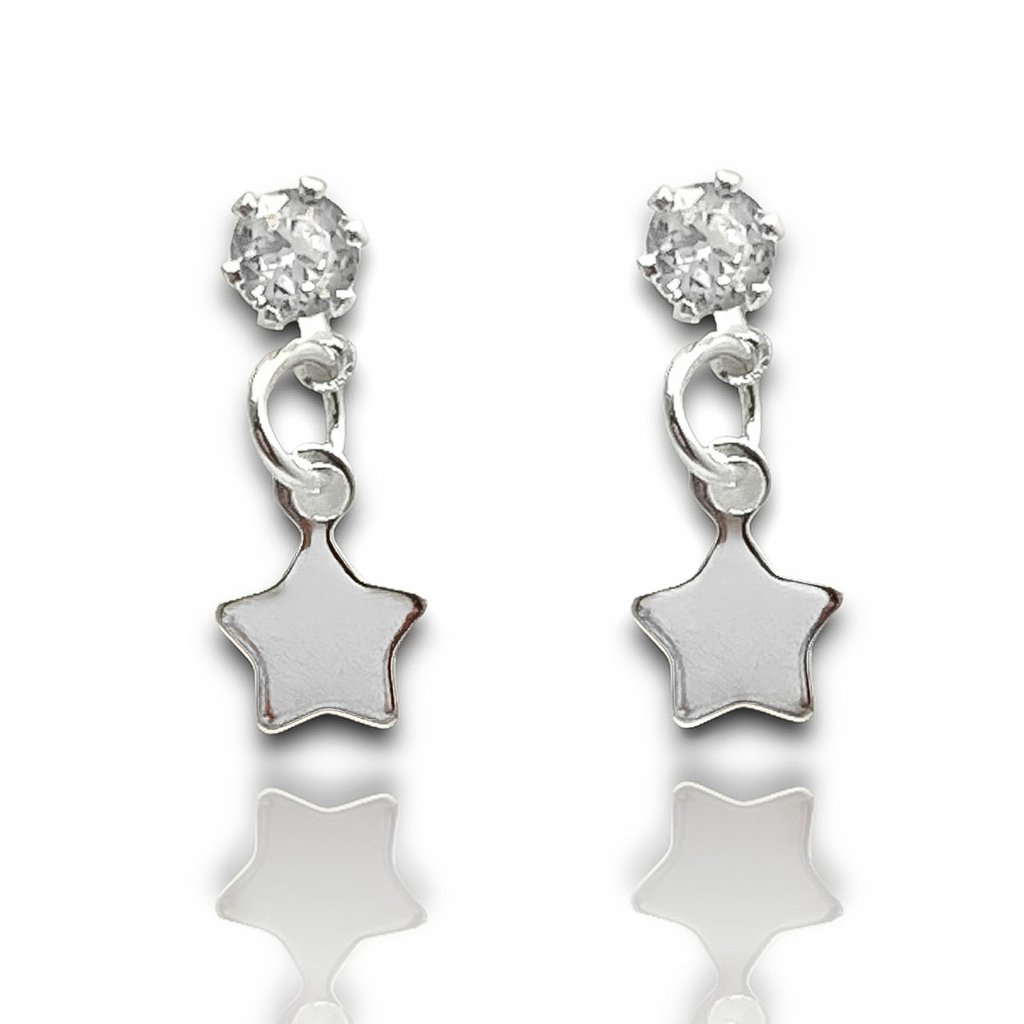 Brinco Zirconia e Estrela Lisa Banhado a Prata Semijoia Prata 1