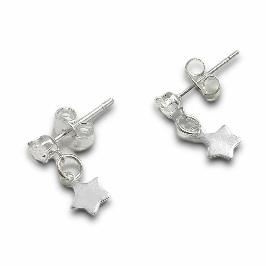 Brinco Zirconia e Estrela Lisa Banhado a Prata Semijoia Prata 3