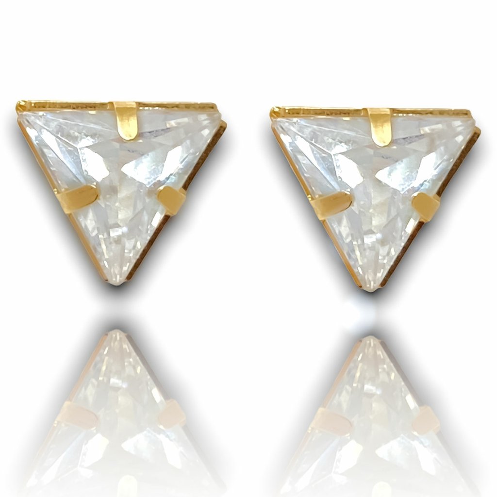 Brinco Triangulo de Zirconia Banhado Ouro 18k Dourado 2