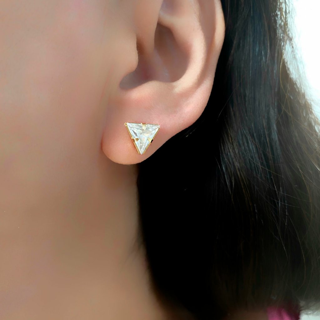 Brinco Triangulo de Zirconia Banhado Ouro 18k Dourado 3