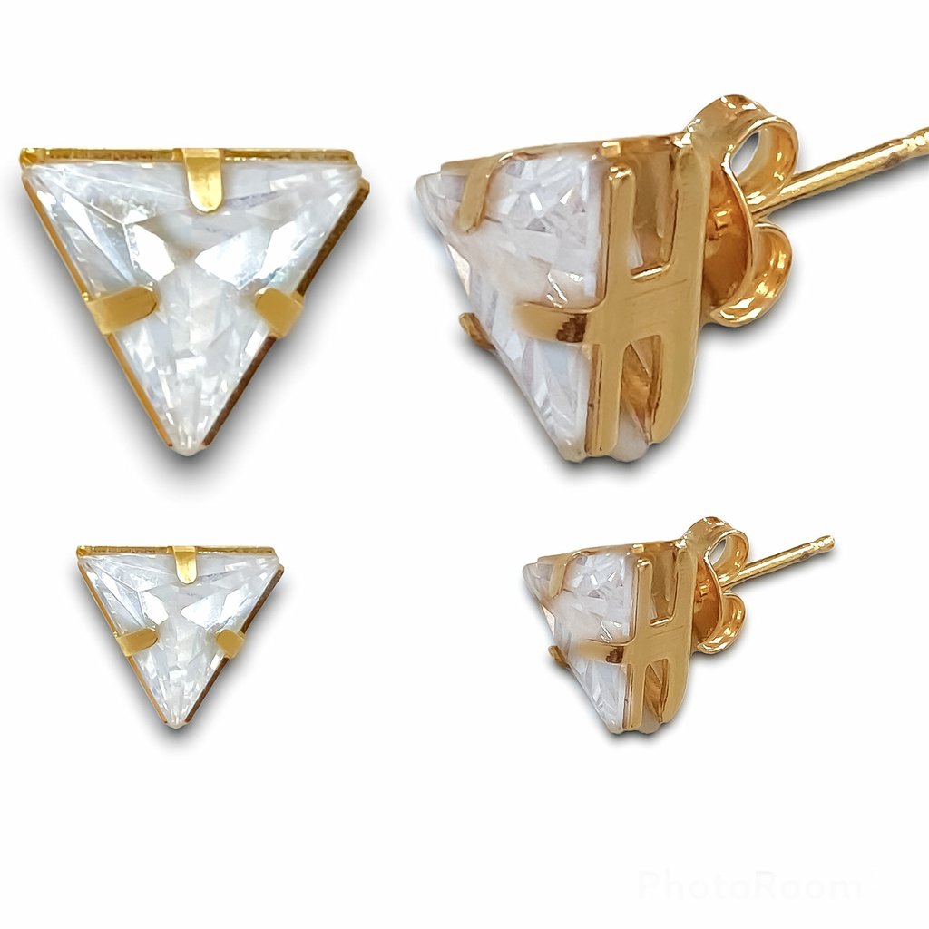 Kit Dois Brincos Primeiro Segundo Furo Triangulo de Zirconia Banhado Ouro 18k Dourado 1