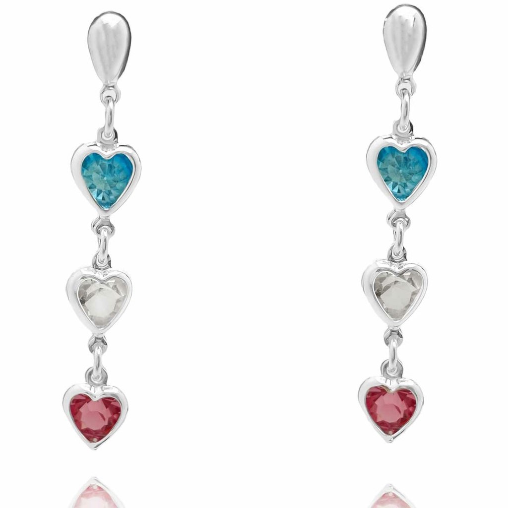 Brinco Tres Coracoes Cristal Colorido Semijoia Banhado a Prata Prata 1