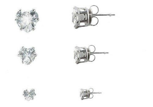 Kit Brincos Trio Coracao de Zirconia Cravejado Folheado a Prata Prata 2