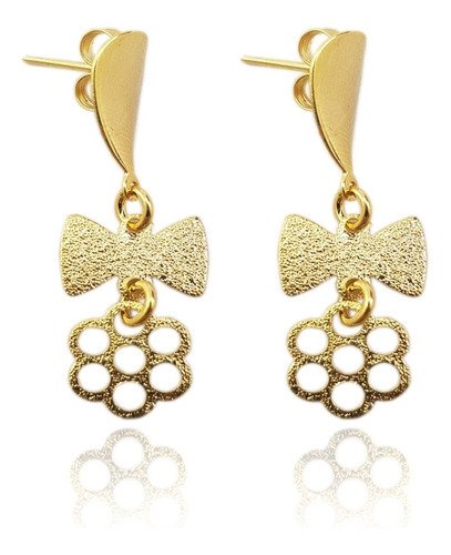 Brinco Pendulo Laco E Flor Banhado A Ouro 18k Dourado 3