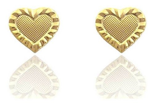 Brinco Coracao Estampado Folheado A Ouro 18k Dourado 1