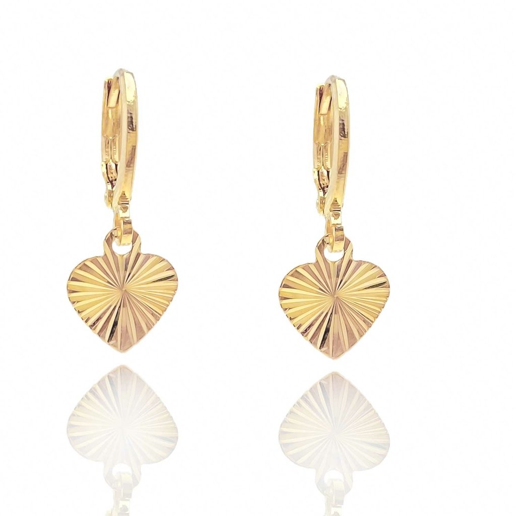 Brinco Argolinha de Encaixe Coracao Riscadinho Folheado a Ouro 18K Semijoia Dourado 2