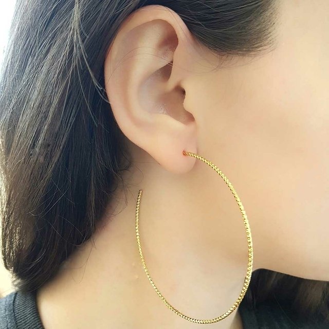 Brinco Argola Craquelada Alto Brilho Grande Banhada a Ouro 18k Dourado 2