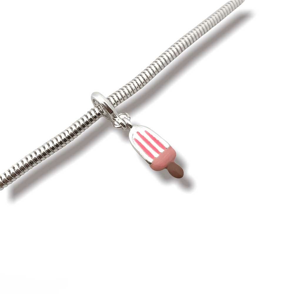 Berloque Charm Pingente Picole Sorvete Resinado Folheado a Prata Semijoia Prata 1