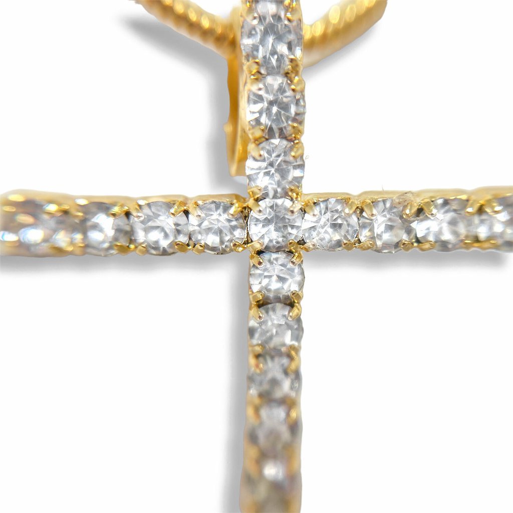 Colar Corrente com Pingente Cruz Grande Cravejado com Microzirconias Folheado a Ouro 18k Dourado 3