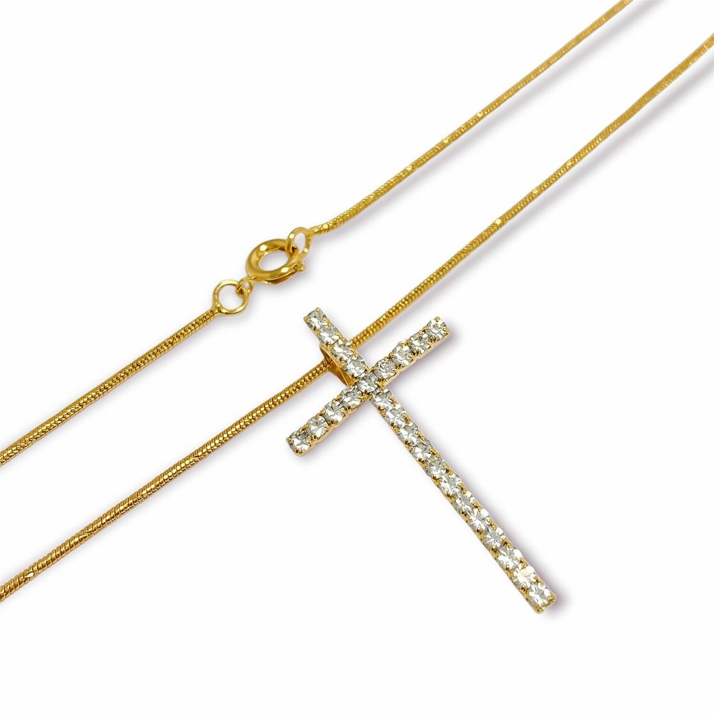 Colar Corrente com Pingente Cruz Grande Cravejado com Microzirconias Folheado a Ouro 18k Dourado 4