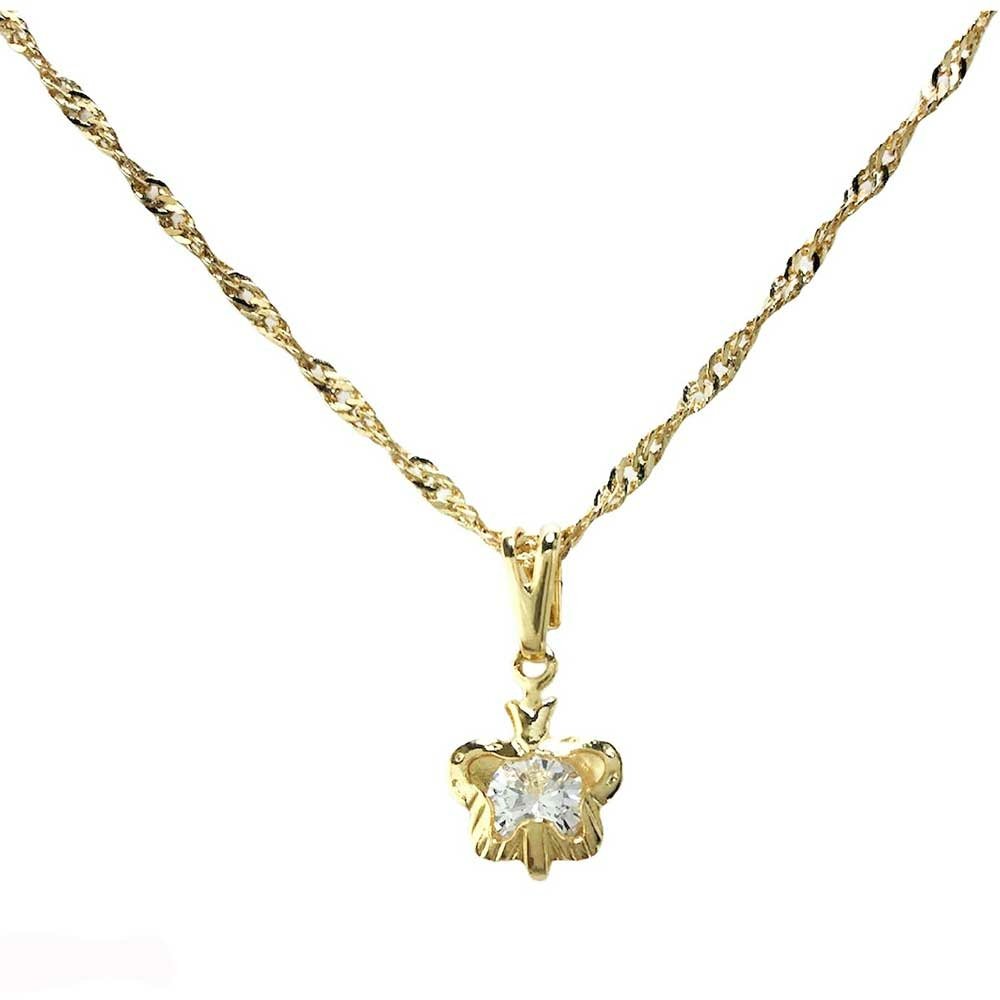 Colar Corrente Torcida com Pingente Borboleta Pedra de Zirconia Folheada a Ouro Dourado 1