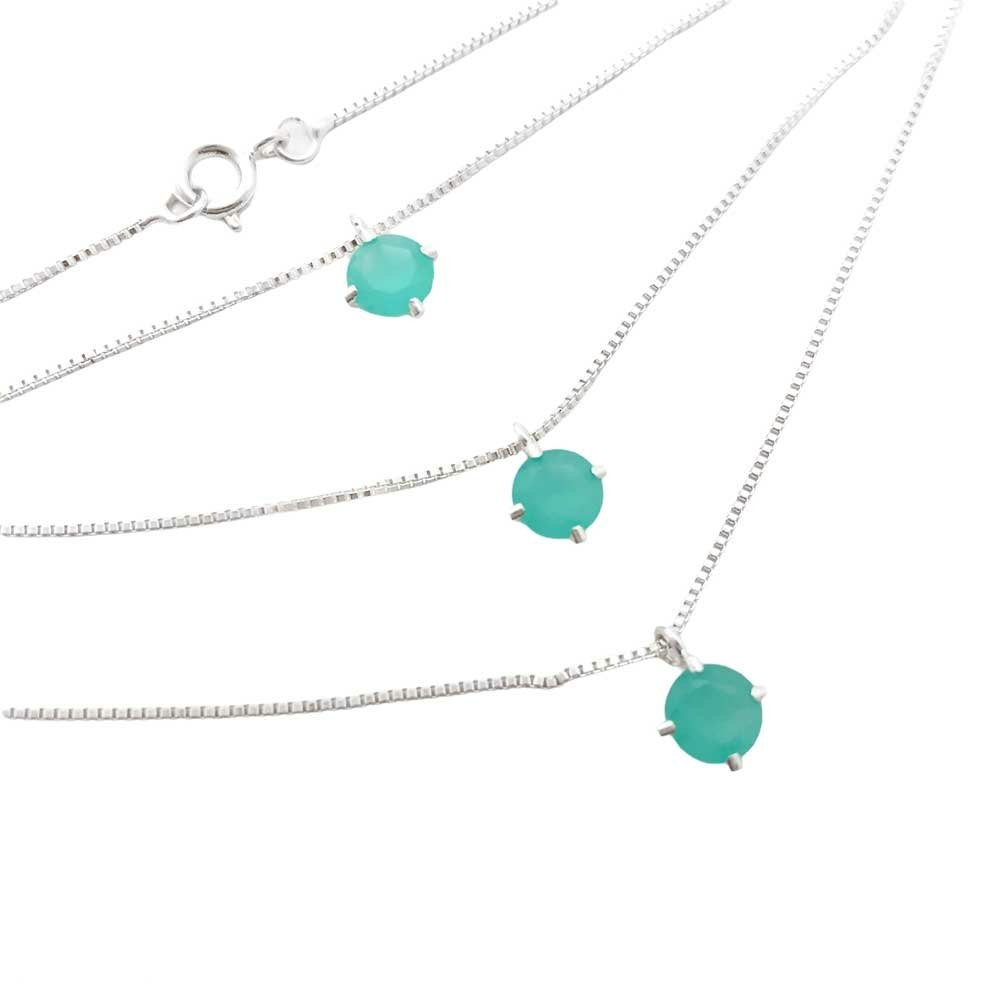 Colar Triplo Tres Pedras de Zirconia Colorida e Coracao Folheado a Prata Prata 2