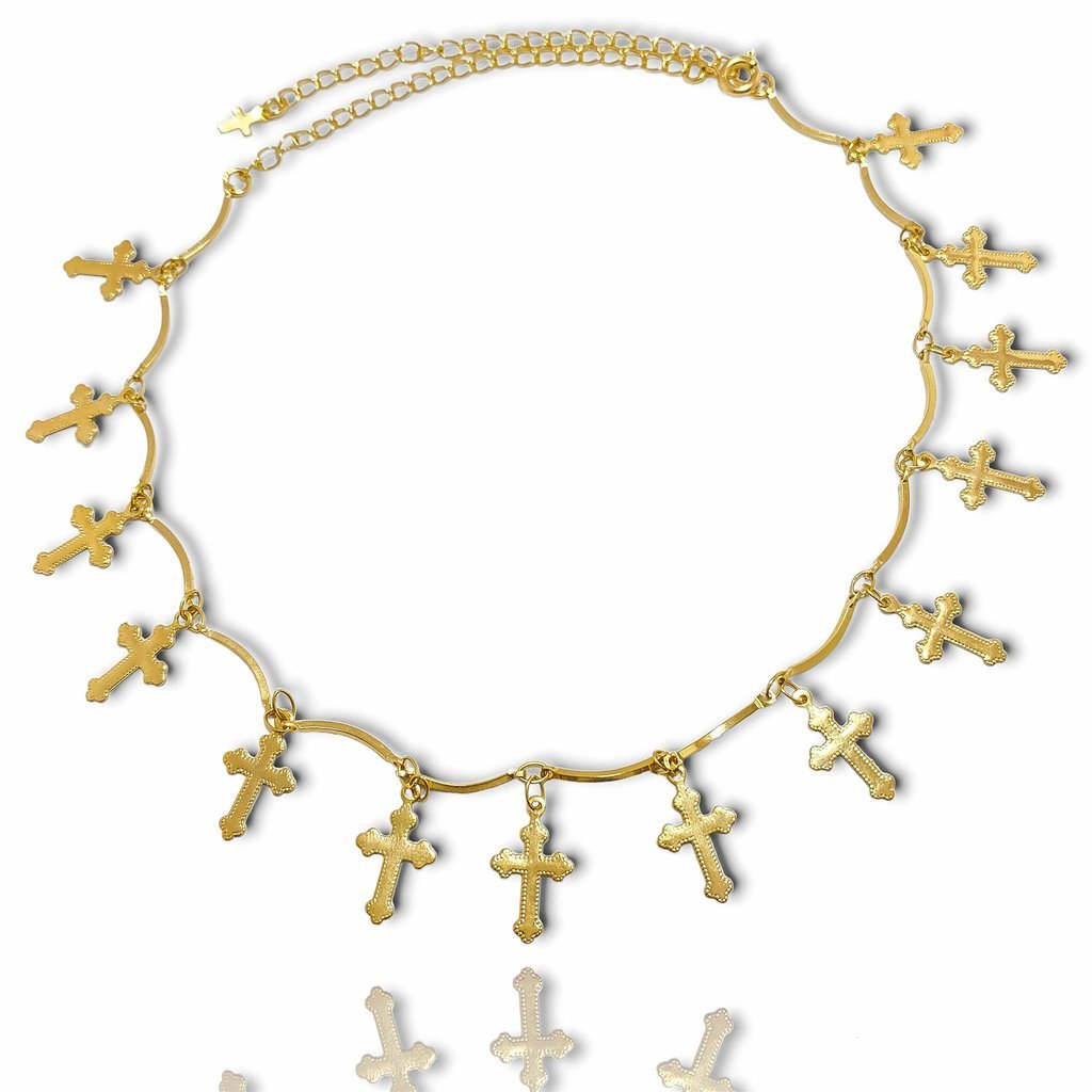 Choker Cruz Regulavel Folheada a Ouro 18K