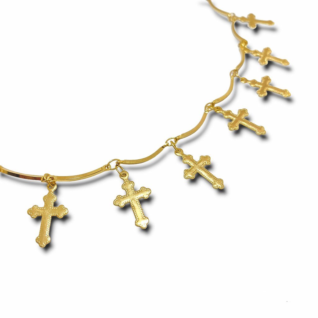 Choker Cruz Regulavel Folheada a Ouro 18K Dourado 3
