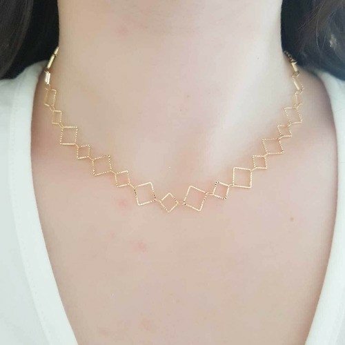 Choker Losangos Regulavel Folheada a Ouro 18K Dourado 2