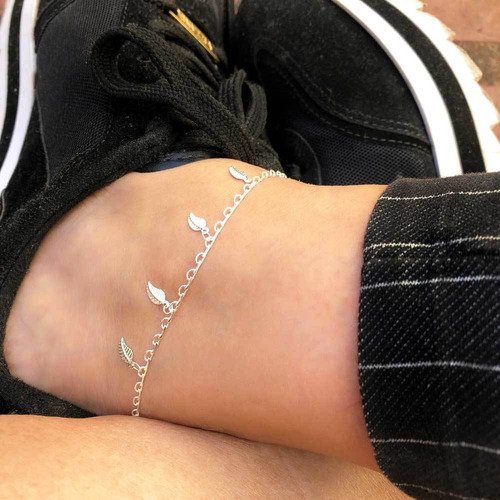 Tornozeleira Folhas Folheada A Prata Prata 3