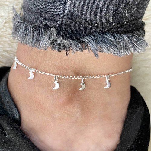 Tornozeleira Corrente E Lua Banhada Prata Semijoia Prata 2