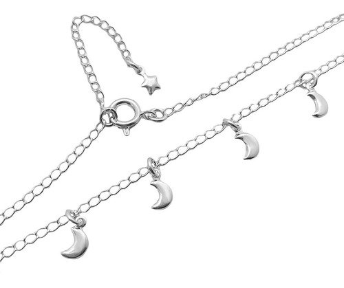 Tornozeleira Corrente E Lua Banhada Prata Semijoia Prata 3