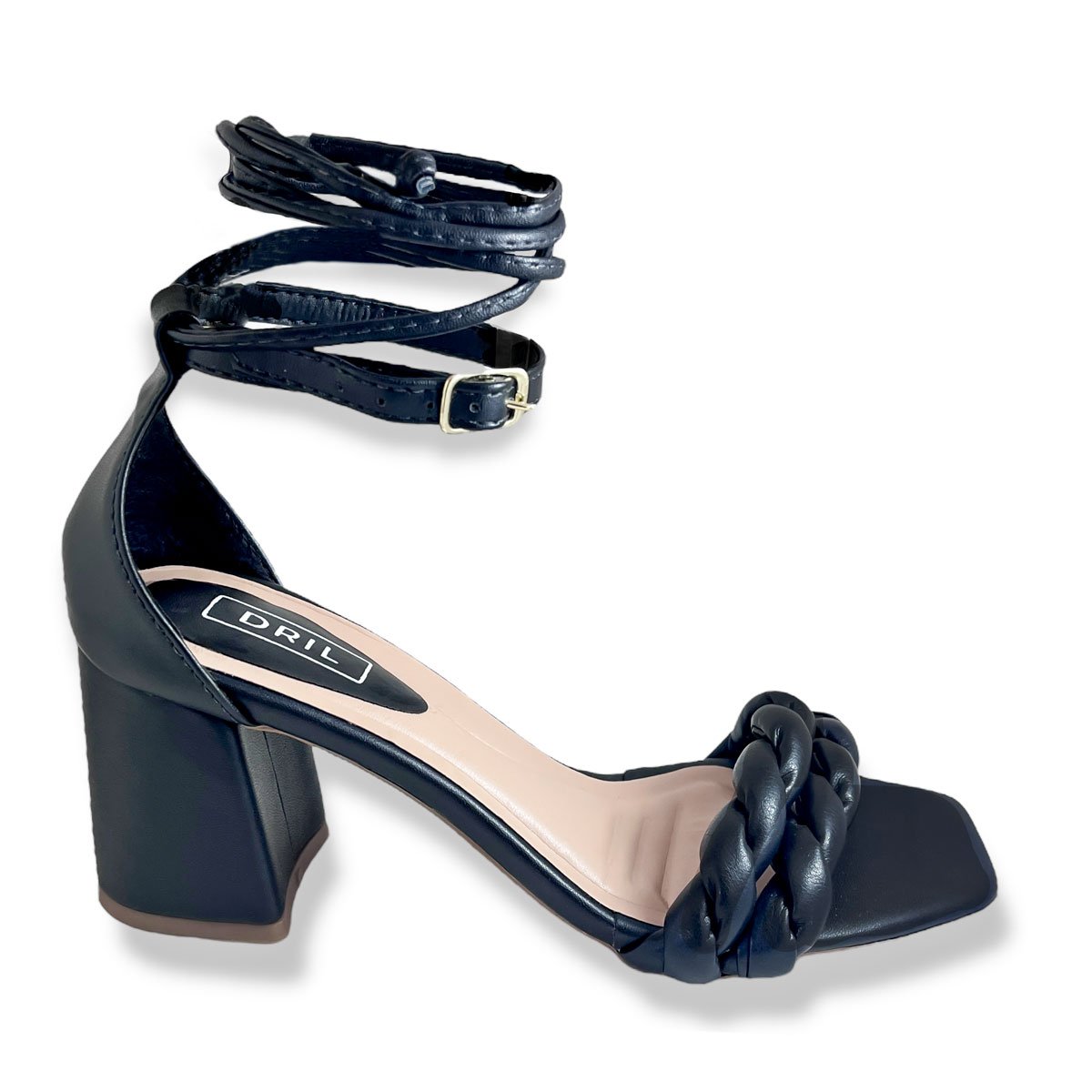 Sandalia Feminina Salto Bloco Grosso Tranca e Amarracao Preto Preto 5