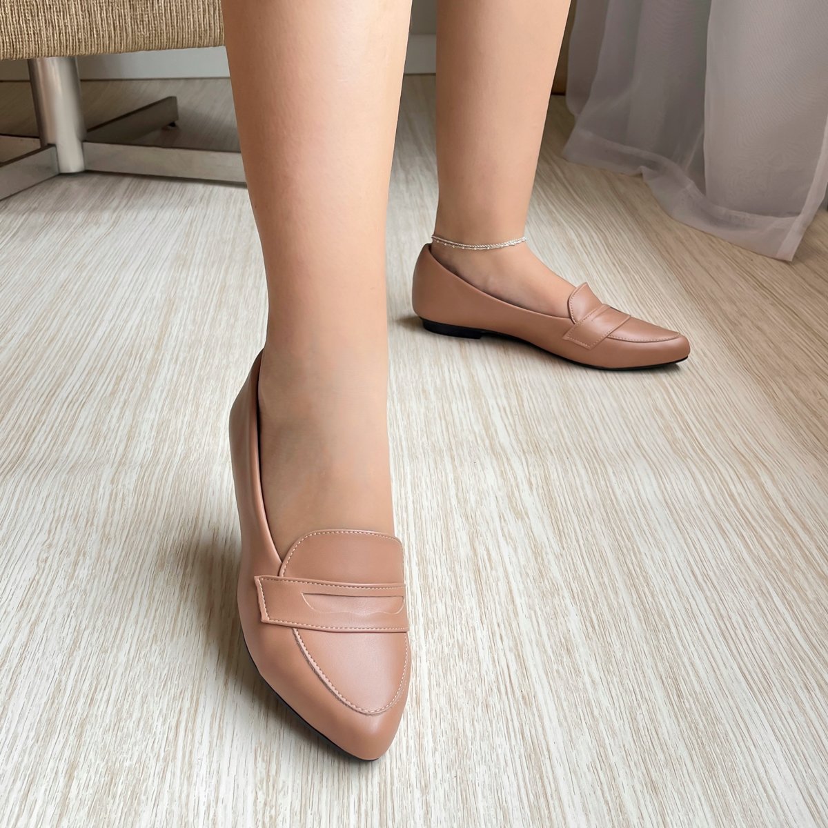 Sapatilha Mocassim Feminino Casual Bico Fino Nude  Bege 3