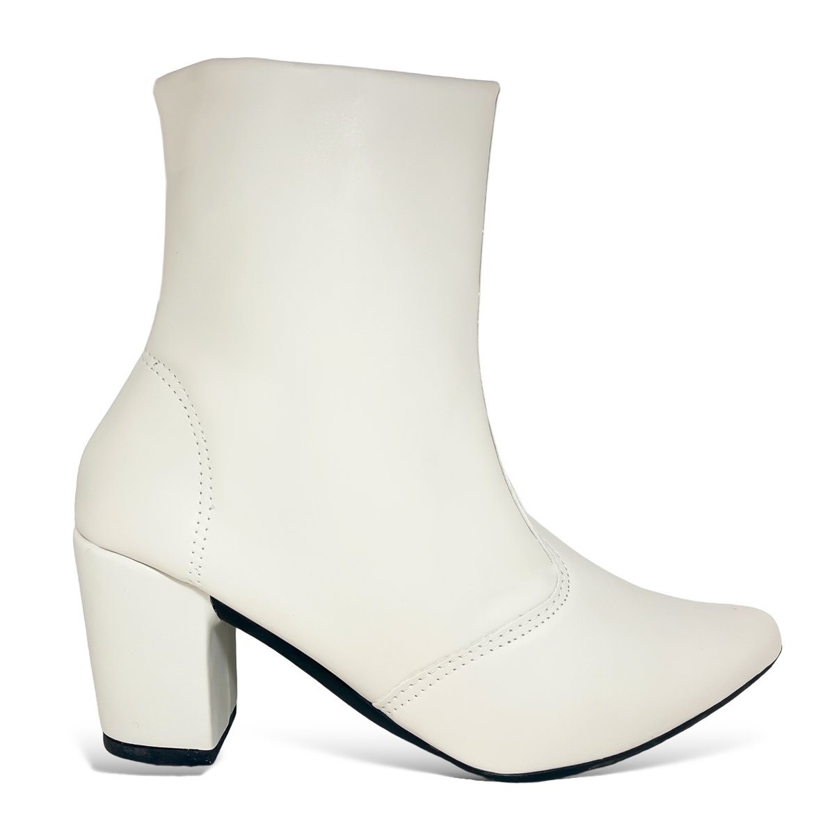 Bota Feminina Classica Salto Alto Grosso Confortavel Bico Fino Branco 5