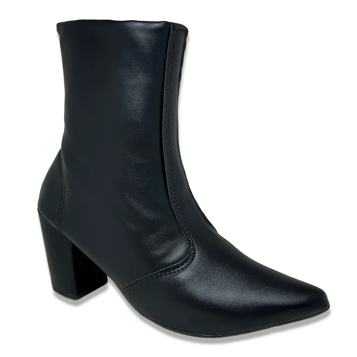 Bota Feminina Classica Bico Fino Salto Alto Grosso Confortavel Preto 1
